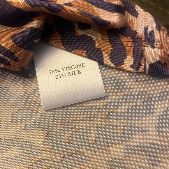 L.K. Bennett Midi Bodycon Dress Women's 8 Purple Tan Silk V Neck Long Sleeve - Picture 7 of 7